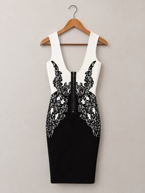 NWOT BCBG Maxazria Bodycon Dress Sz XXS Black White Sexy Mini Evening Event Glam